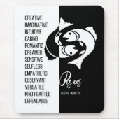 Pisces Zodiac Sign Mousepad, Black & White Muismat (Voorkant)