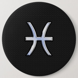 Pisces Zodiac Sign on Black Snake Skin Decor Ronde Button 6,0 Cm