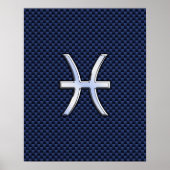 Pisces Zodiac Sign on Blue Carbon Fiber Print (Voorkant)