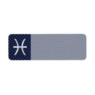 Pisces Zodiac Sign on Blue Carbon Fiber Print Etiket