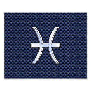 Pisces Zodiac Sign on Blue Carbon Fiber Print Foto Afdruk