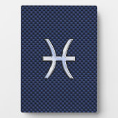 Pisces Zodiac Sign on Blue Carbon Fiber Print Fotoplaat (voorkant)