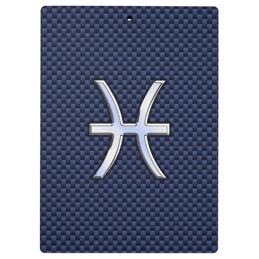 Pisces Zodiac Sign on Blue Carbon Fiber Print Klembord (Achterkant)