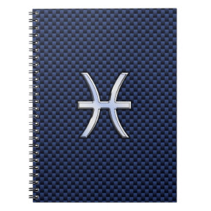 Pisces Zodiac Sign on Blue Carbon Fiber Print Notitieboek