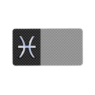 Pisces Zodiac Sign on Carbon Fiber Print Etiket