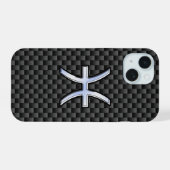 Pisces Zodiac Sign on Carbon Fiber Print iPhone 15 Case (Achterkant horizontaal)