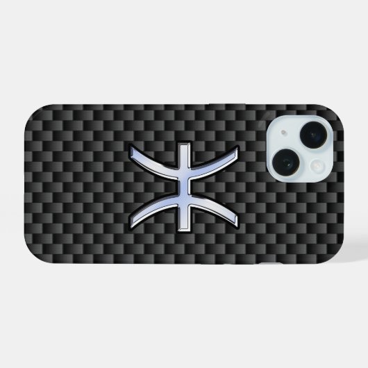 Pisces Zodiac Sign on Carbon Fiber Print iPhone 15 Case (Achterkant horizontaal)