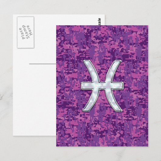 Pisces Zodiac Sign on Fuchsia Digital Camo Briefkaart (Voorkant / Achterkant)