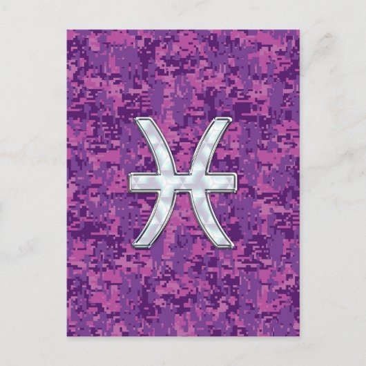 Pisces Zodiac Sign on Fuchsia Digital Camo Briefkaart (Voorkant)