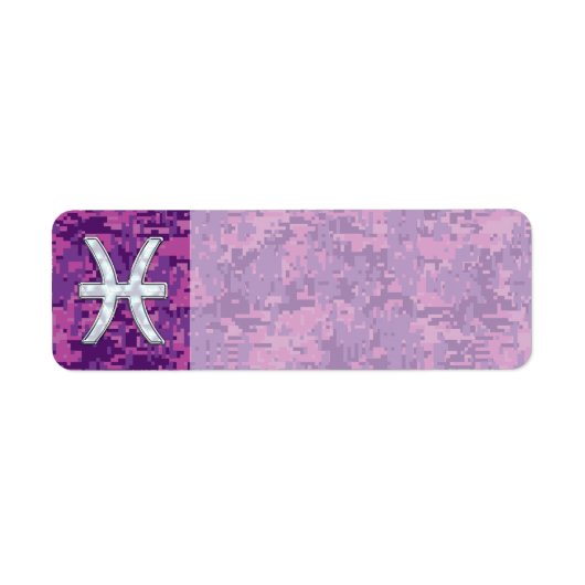 Pisces Zodiac Sign on Fuchsia Digital Camo Etiket (Voorkant)