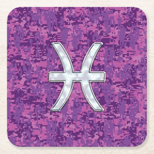 Pisces Zodiac Sign on Fuchsia Digital Camo Kartonnen Onderzetters (Voorkant)