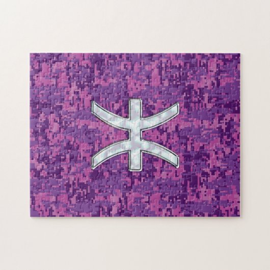 Pisces Zodiac Sign on Fuchsia Digital Camo Legpuzzel (Horizontaal)