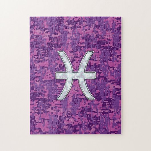 Pisces Zodiac Sign on Fuchsia Digital Camo Legpuzzel (Verticaal)