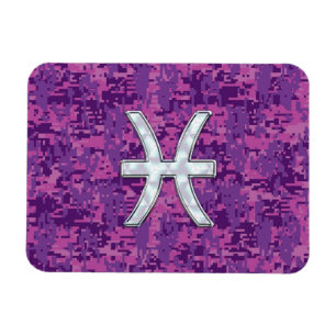 Pisces Zodiac Sign on Fuchsia Digital Camo Magneet