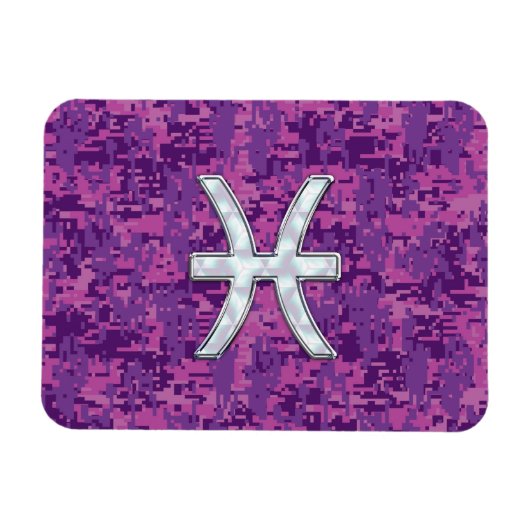 Pisces Zodiac Sign on Fuchsia Digital Camo Magneet (Horizontaal)