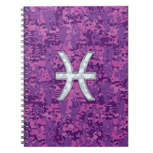 Pisces Zodiac Sign on Fuchsia Digital Camo Notitieboek