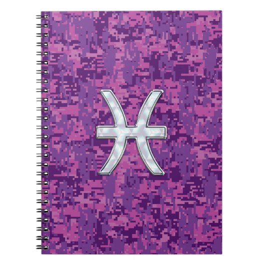 Pisces Zodiac Sign on Fuchsia Digital Camo Notitieboek (Voorkant)