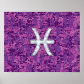 Pisces Zodiac Sign on Fuchsia Digital Camo Poster (Voorkant)
