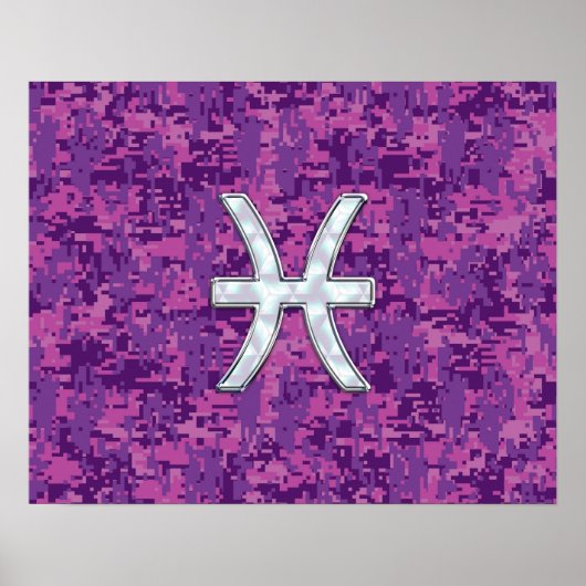 Pisces Zodiac Sign on Fuchsia Digital Camo Poster (Voorkant)