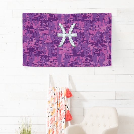 Pisces Zodiac Sign on Fuchsia Pink Digital Camo Spandoek (Insitu)