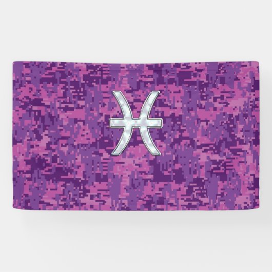 Pisces Zodiac Sign on Fuchsia Pink Digital Camo Spandoek (Horizontaal)