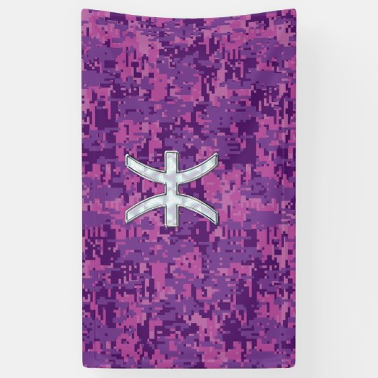 Pisces Zodiac Sign on Fuchsia Pink Digital Camo Spandoek (Verticaal)
