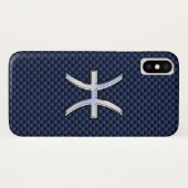 Pisces Zodiac Sign on Navy Blue Carbon Fiber Print Case-Mate iPhone Case (Achterkant (horizontaal))