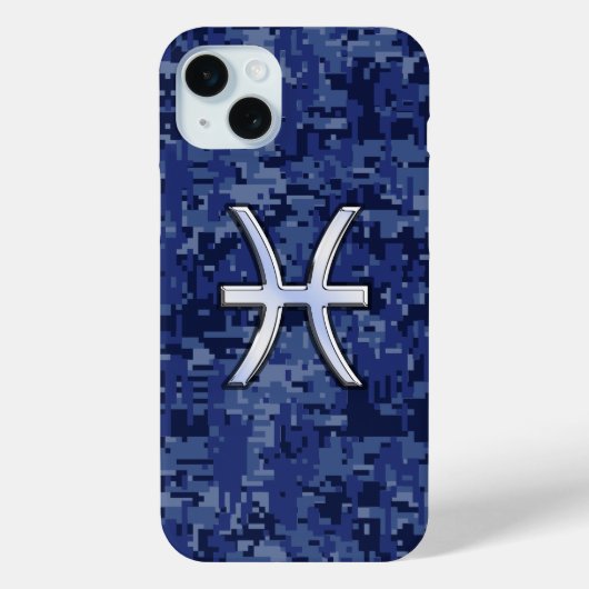 Pisces Zodiac Sign on Navy Blue Digital Camo Case-Mate iPhone Case (Achterkant)