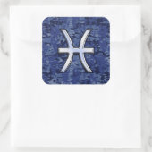 Pisces Zodiac Sign on Navy Blue Digital Camo Decor Vierkante Sticker (Tas)