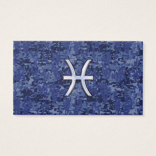 Pisces Zodiac Sign on Navy Blue Digital Camo Visitekaartjes (Voorkant)