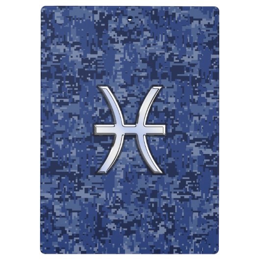 Pisces Zodiac Sign on Navy Blue Digital Camouflage Klembord (Achterkant)