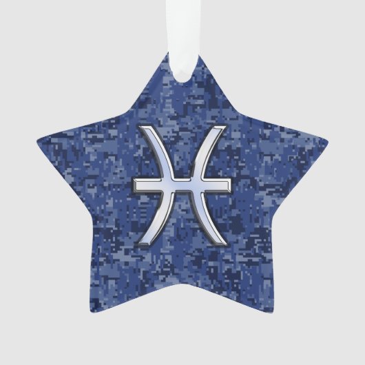 Pisces Zodiac Sign on Navy Blue Digital Camouflage Ornament (voorkant)
