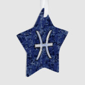 Pisces Zodiac Sign on Navy Blue Digital Camouflage Ornament (voorkant)