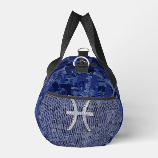 Pisces Zodiac Sign on Navy Blue Digital Camouflage Plunjezak (Rechts)