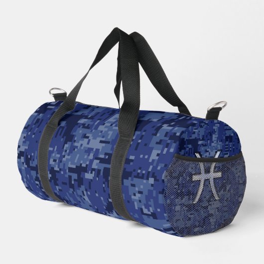 Pisces Zodiac Sign on Navy Blue Digital Camouflage Plunjezak (Rechterhoek)
