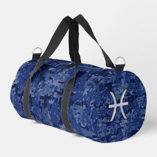 Pisces Zodiac Sign on Navy Blue Digital Camouflage Plunjezak