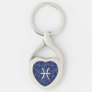 Pisces Zodiac Sign on Navy Blue Digital Camouflage Sleutelhanger