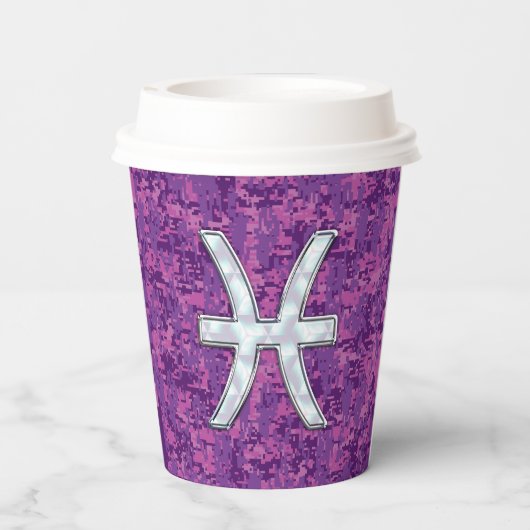 Pisces Zodiac Sign on Pink Digital Camo Papieren Bekers (Achterkant)