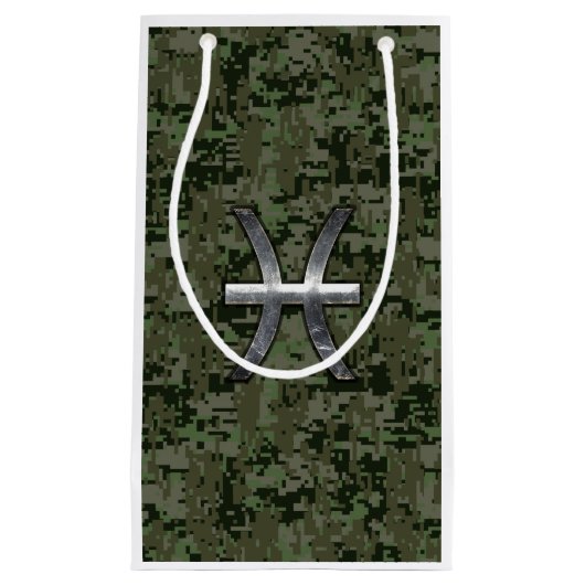 Pisces Zodiac Sign on Woodland Digital Camo Decor Klein Cadeauzakje (Voorkant)