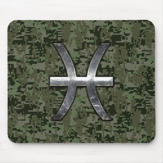 Pisces Zodiac Sign on Woodland Digital Camo Decor Muismat (Voorkant)
