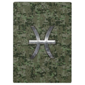 Pisces Zodiac Sign on Woodland Digital Camouflage Klembord (Achterkant)