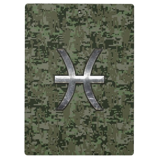 Pisces Zodiac Sign on Woodland Digital Camouflage Klembord (Achterkant)