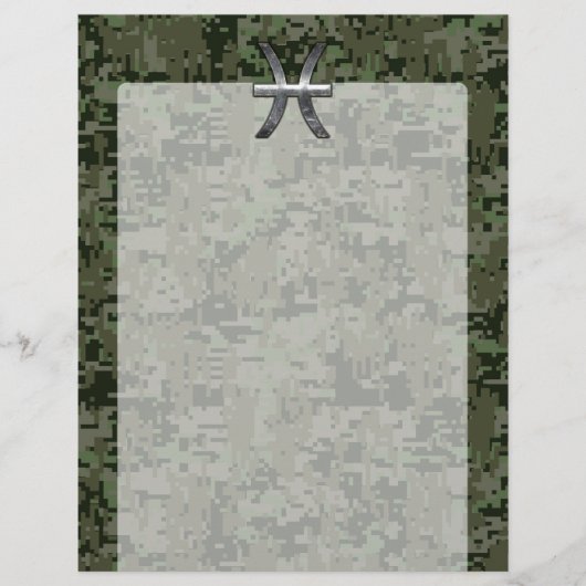 Pisces Zodiac Sign on Woodland Green Digital Camo (Voorkant)