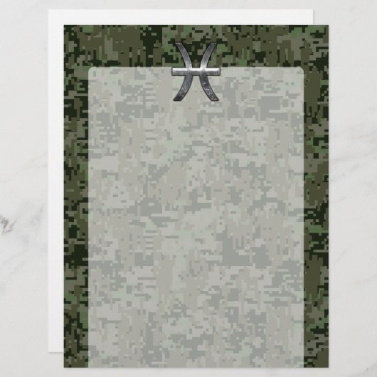 Pisces Zodiac Sign on Woodland Green Digital Camo (Voorkant / Achterkant)