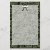 Pisces Zodiac Sign on Woodland Green Digital Camo Briefpapier (Voorkant)