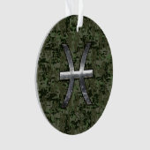 Pisces Zodiac Sign on Woodland Green Digital Camo Ornament (voorkant)