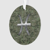 Pisces Zodiac Sign on Woodland Green Digital Camo Ornament (voorkant)