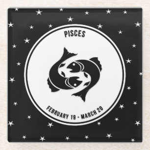 Pisces Zodiac Sign., Onderzetter van zwart-wit gla Glazen Onderzetter