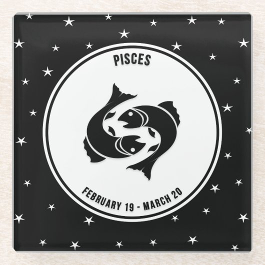 Pisces Zodiac Sign., Onderzetter van zwart-wit gla Glazen Onderzetter (Voorkant)