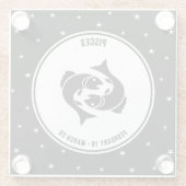 Pisces Zodiac Sign., Onderzetter van zwart-wit gla Glazen Onderzetter (Achterkant)